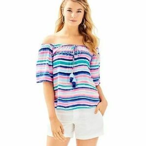 Lilly Pulitzer Sandy Shell Stripes Off Shoulder Blouse - S